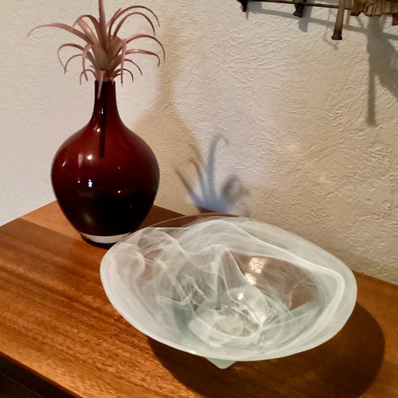 Pier 1 Imports White Swirl Recycled Glass Abstract Square Bowl Spain VTG EUC - Picture 3 of 16